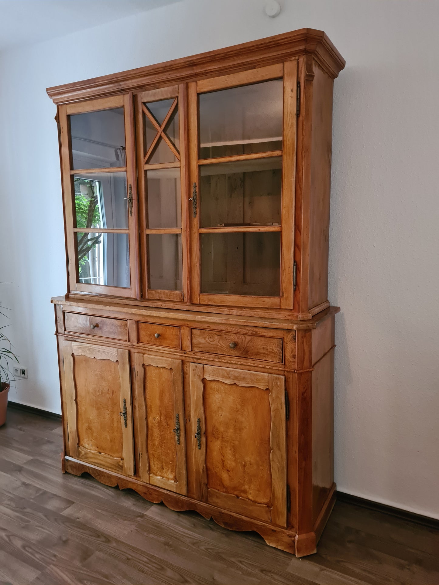 Büffetschrank Vitrine Schrank Bücherregal 2 tlg. Massiv Antik 210cm