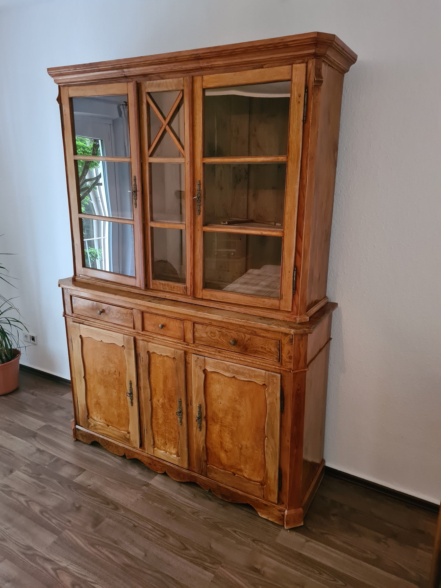 Büffetschrank Vitrine Schrank Bücherregal 2 tlg. Massiv Antik 210cm