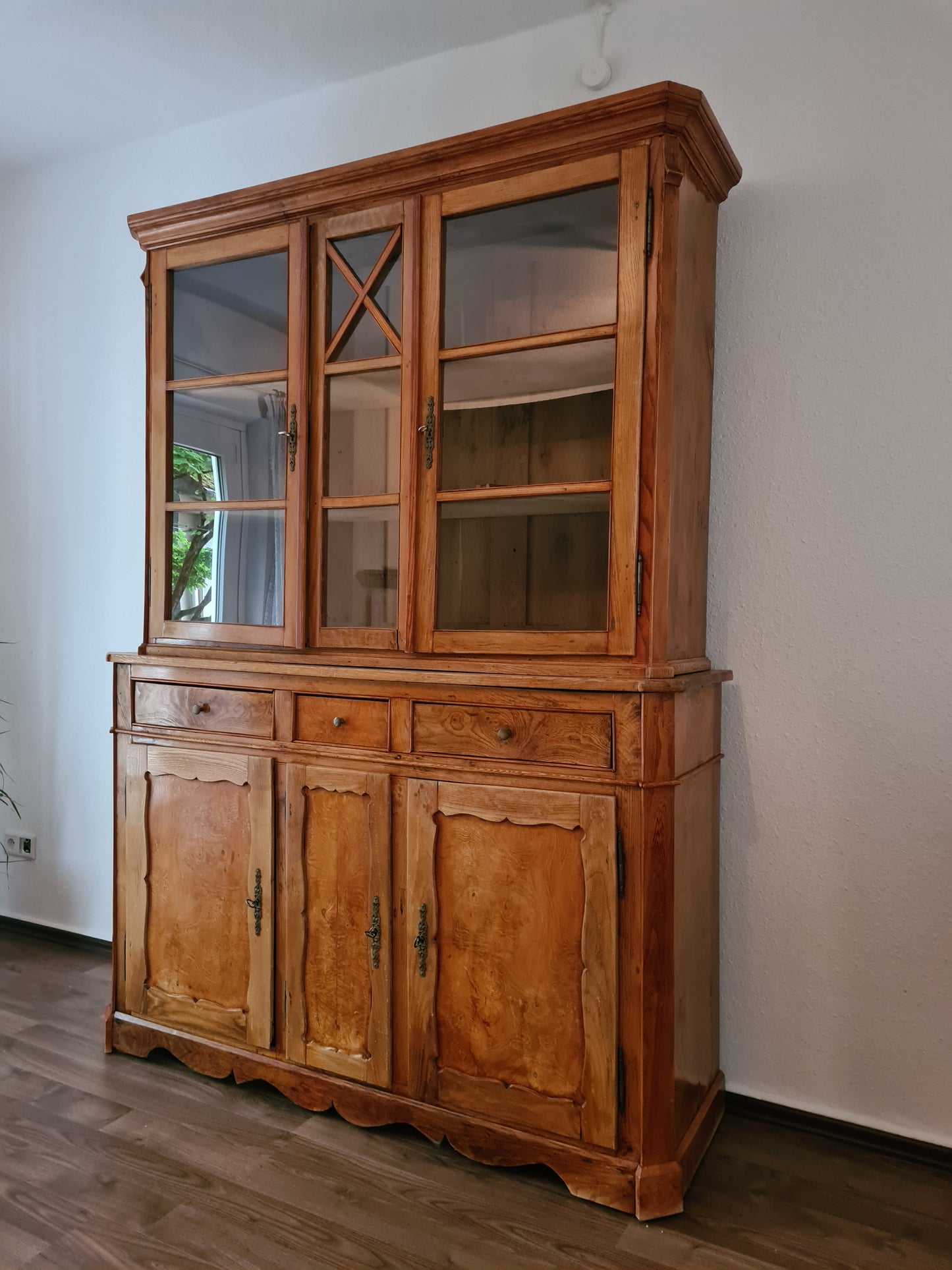 Büffetschrank Vitrine Schrank Bücherregal 2 tlg. Massiv Antik 210cm