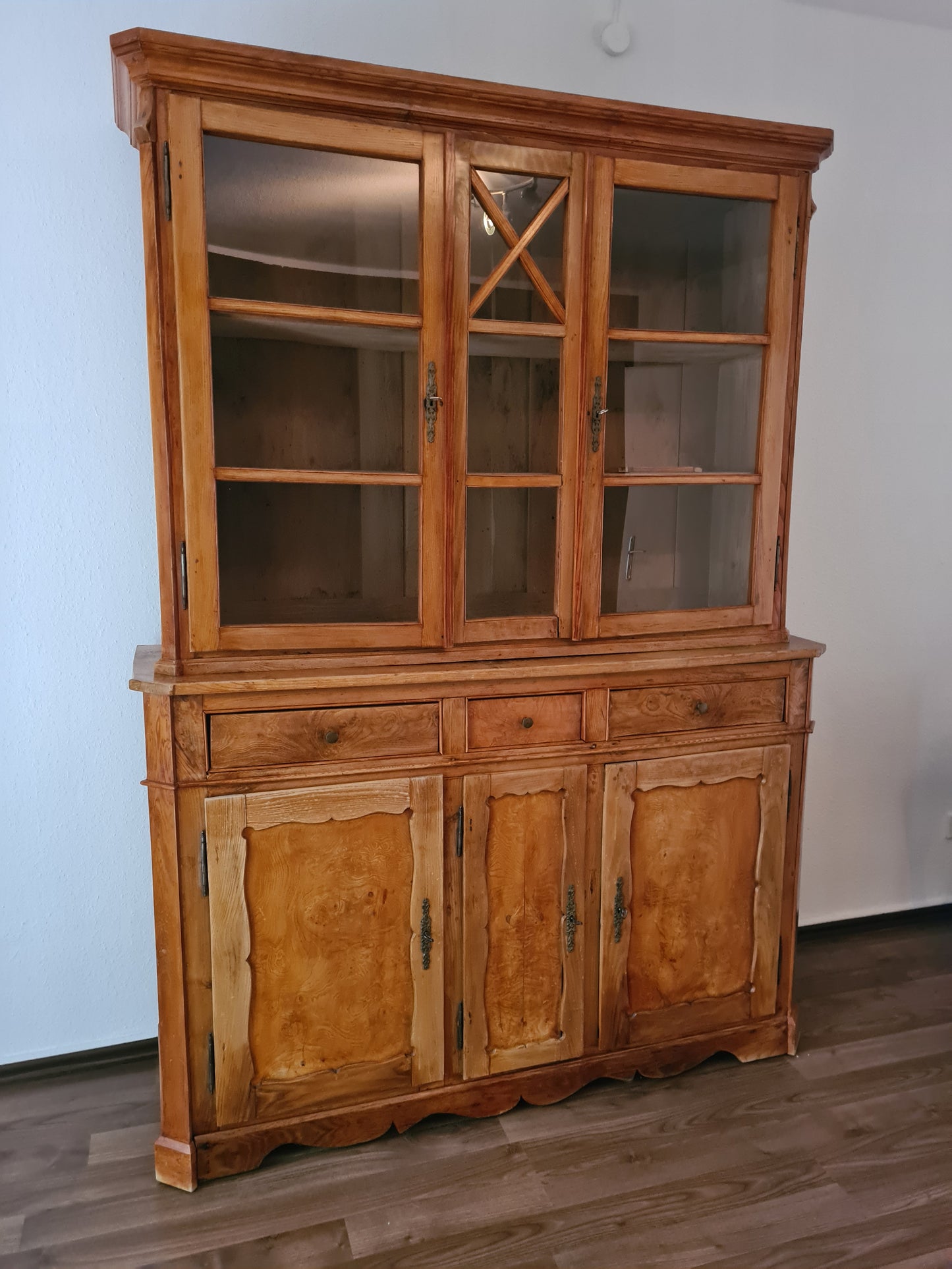 Büffetschrank Vitrine Schrank Bücherregal 2 tlg. Massiv Antik 210cm