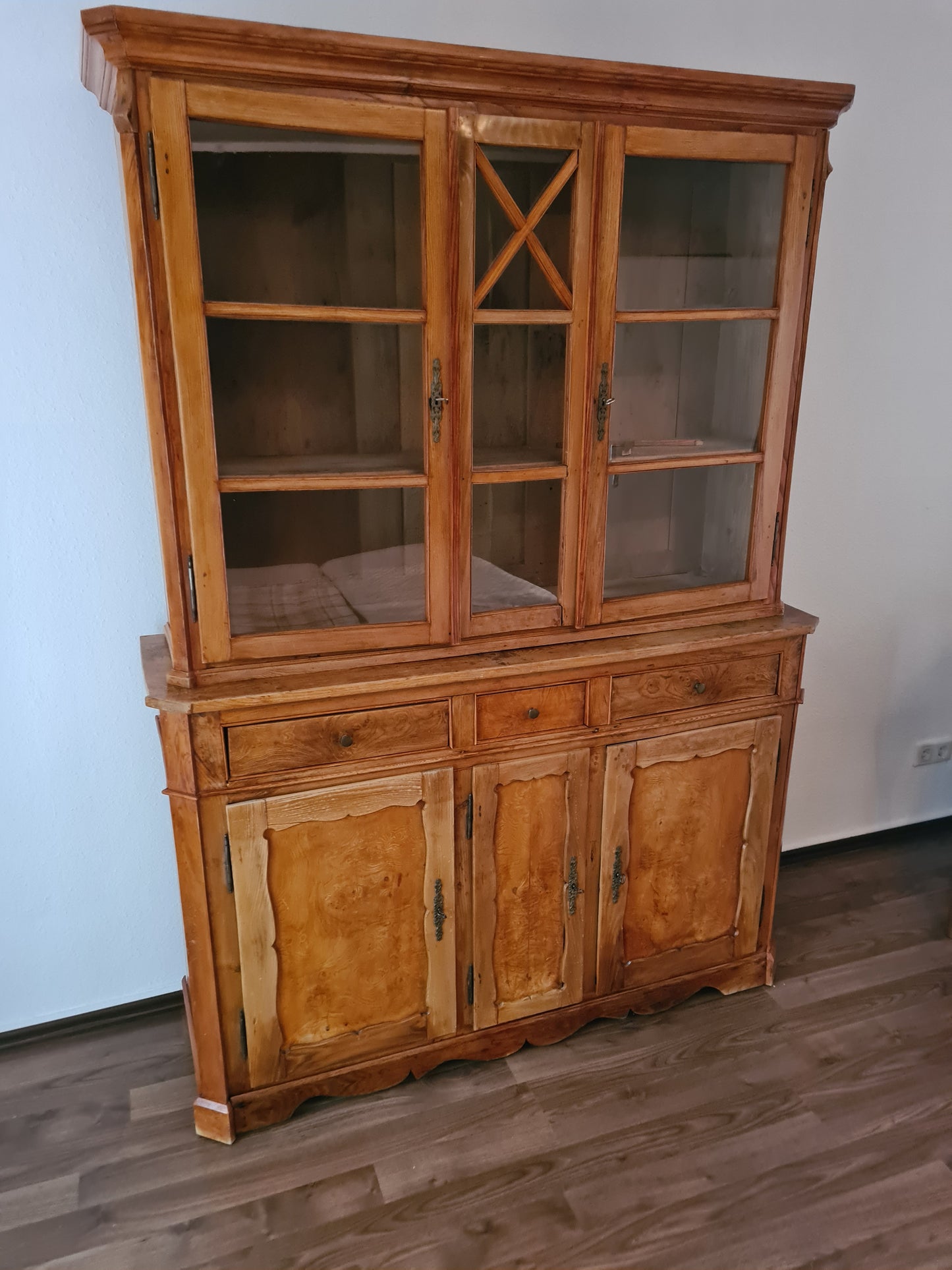 Büffetschrank Vitrine Schrank Bücherregal 2 tlg. Massiv Antik 210cm