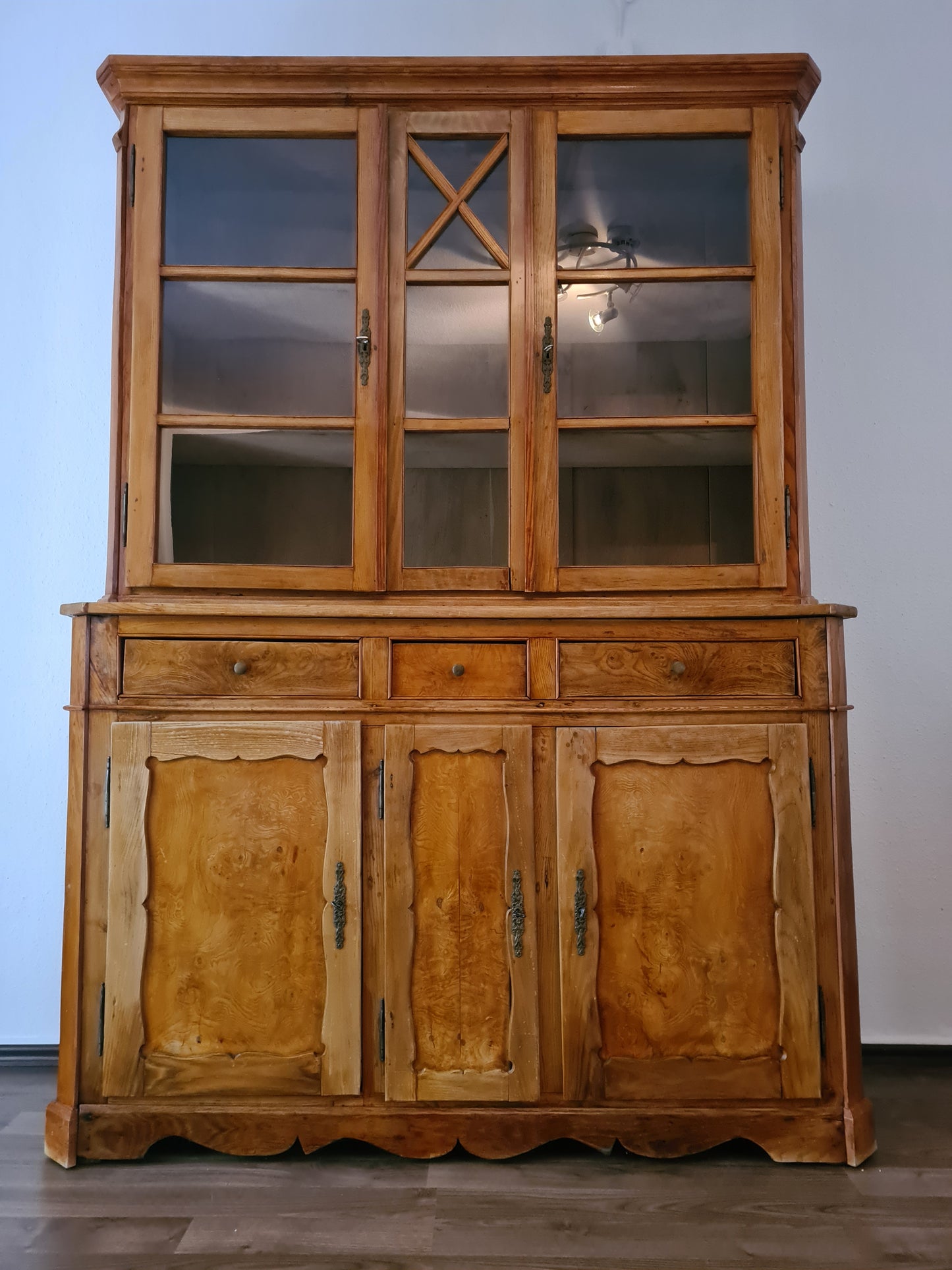 Büffetschrank Vitrine Schrank Bücherregal 2 tlg. Massiv Antik 210cm