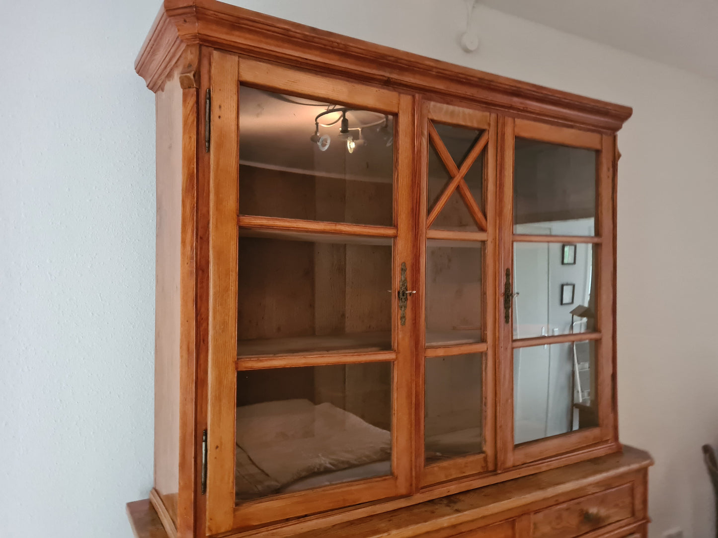 Büffetschrank Vitrine Schrank Bücherregal 2 tlg. Massiv Antik 210cm