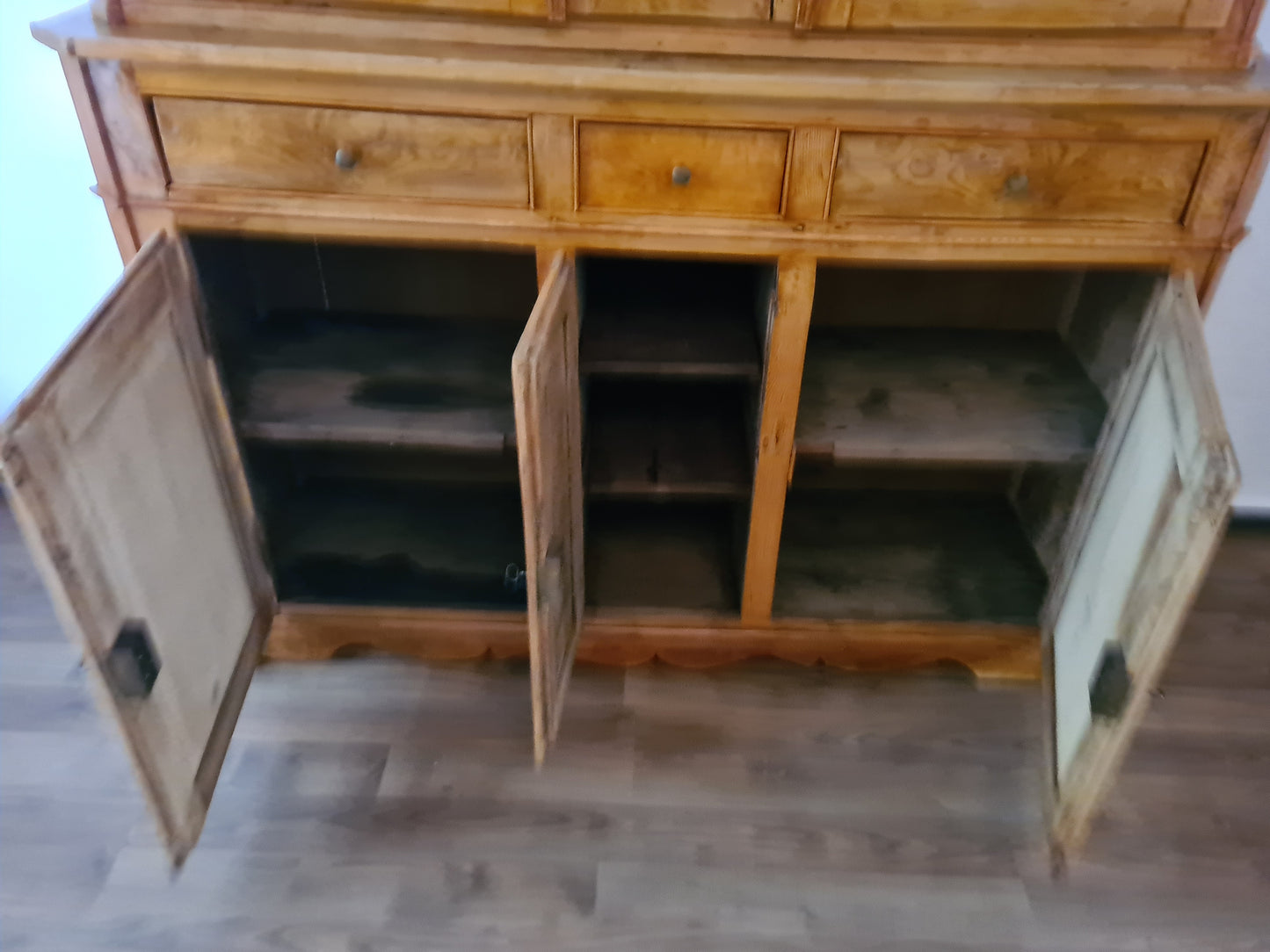 Büffetschrank Vitrine Schrank Bücherregal 2 tlg. Massiv Antik 210cm