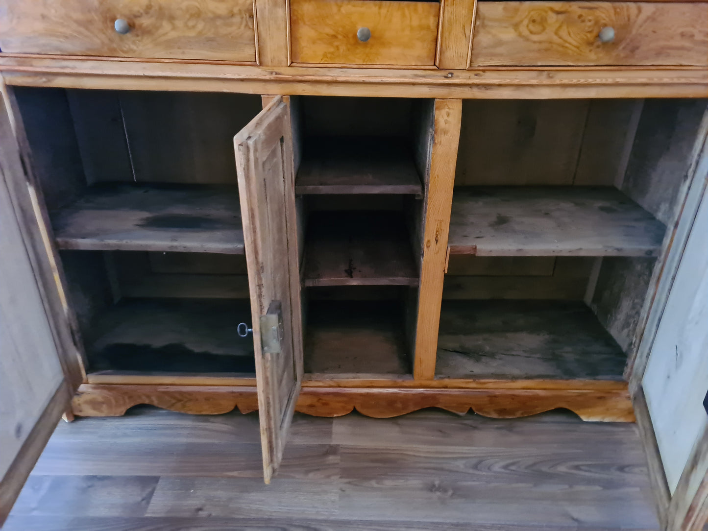 Büffetschrank Vitrine Schrank Bücherregal 2 tlg. Massiv Antik 210cm