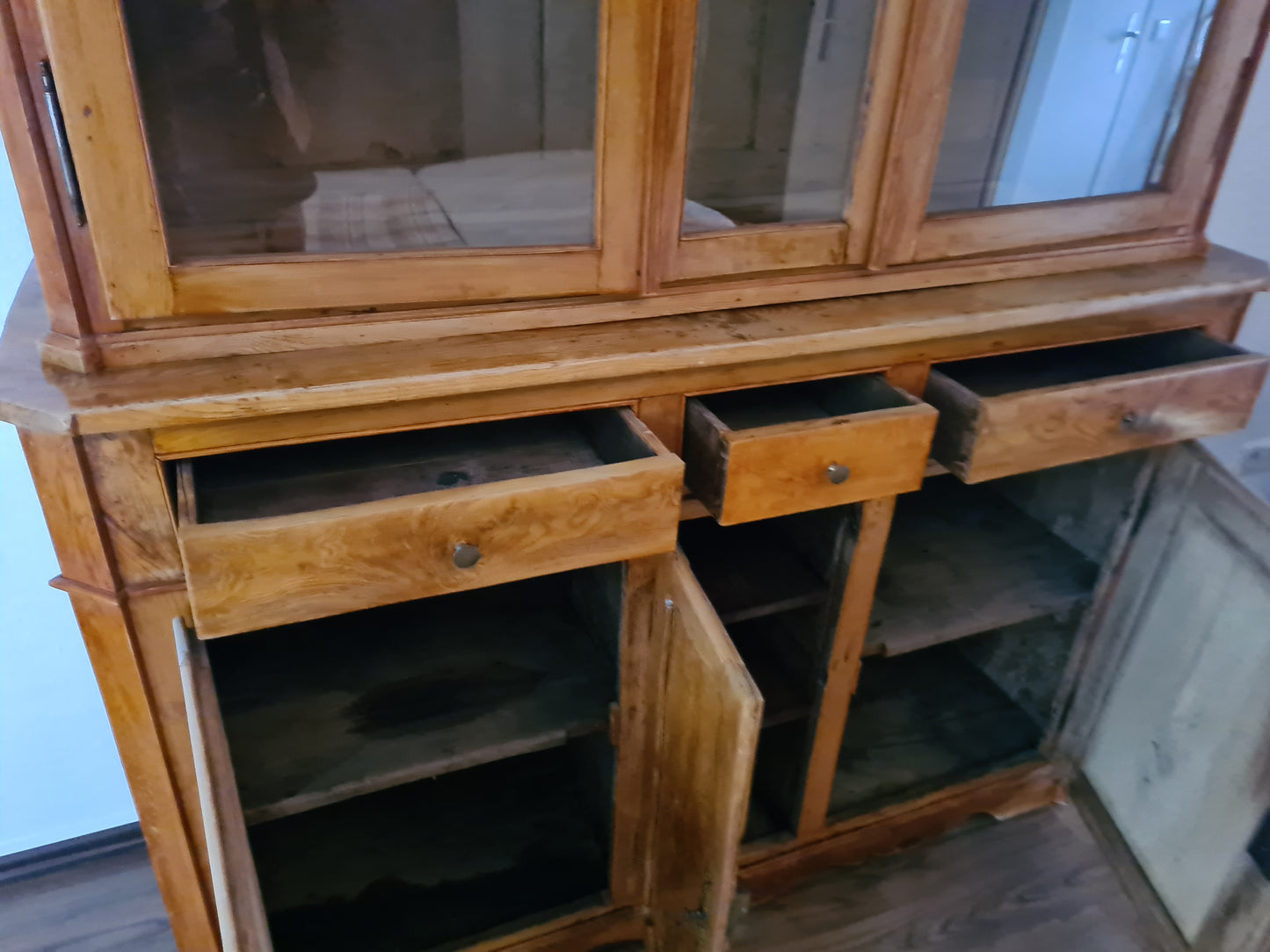 Büffetschrank Vitrine Schrank Bücherregal 2 tlg. Massiv Antik 210cm