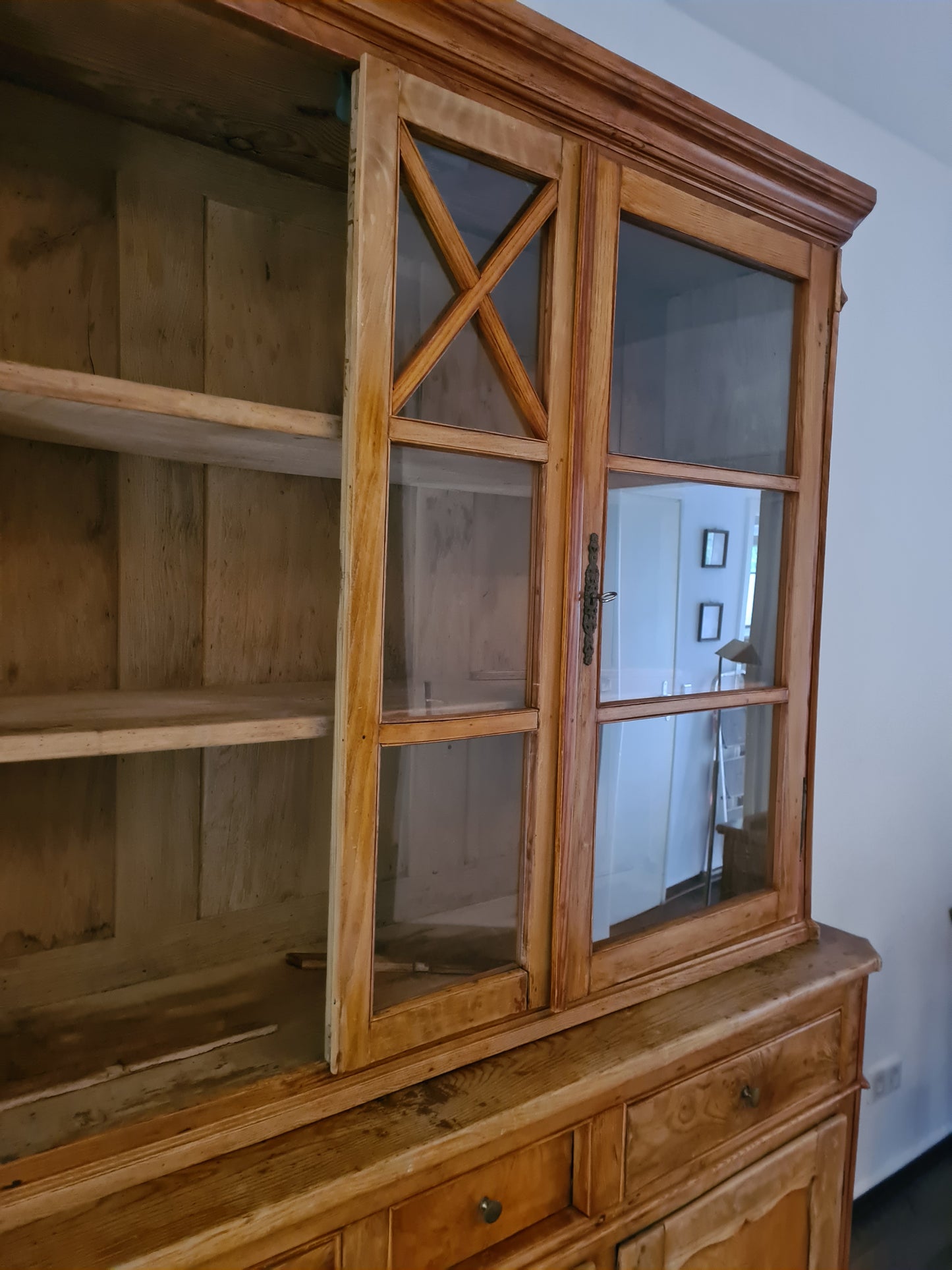 Büffetschrank Vitrine Schrank Bücherregal 2 tlg. Massiv Antik 210cm