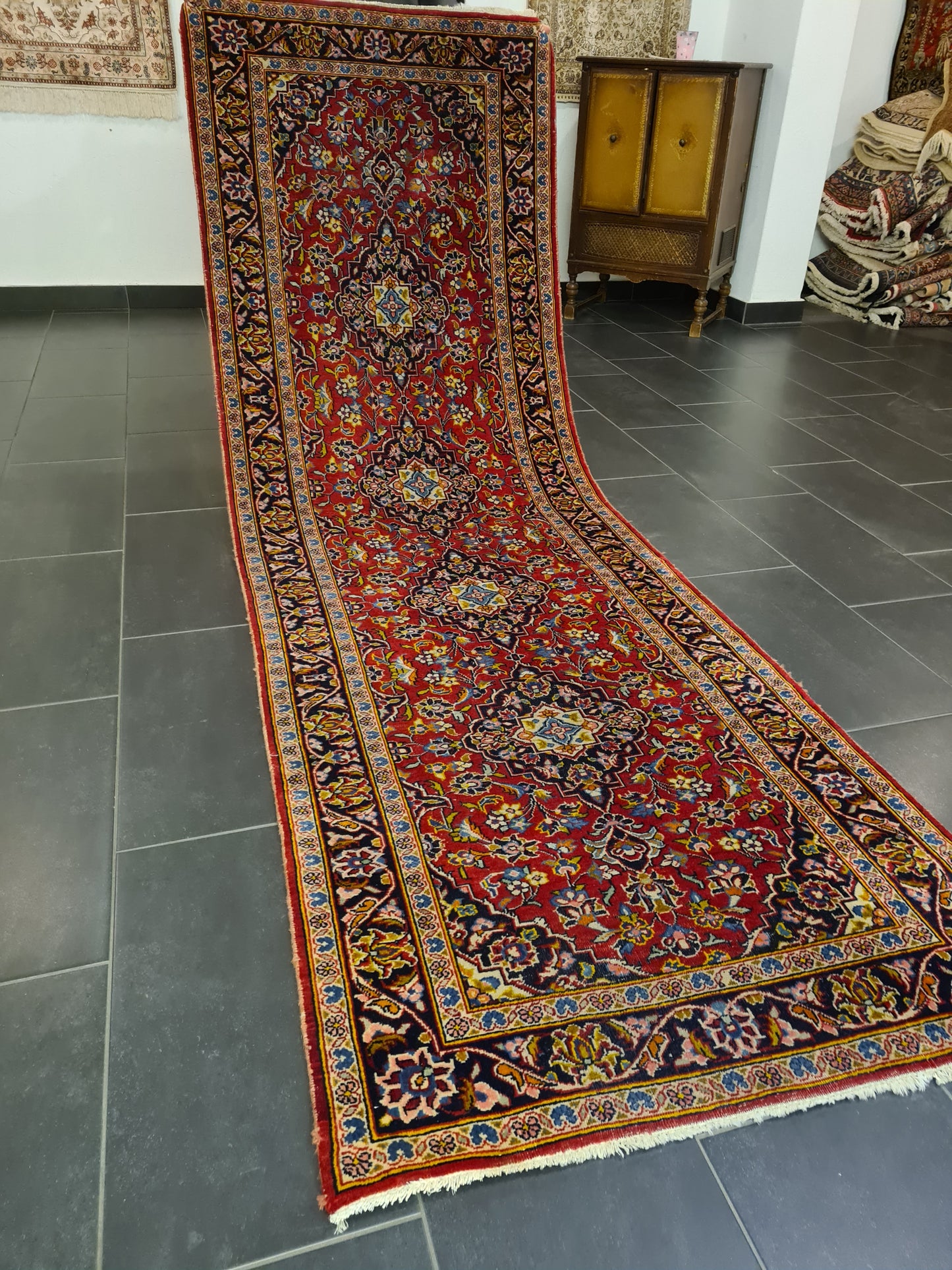 Perserteppich Orientteppich Handgeknüpfer Teppich Keshan 300x100cm