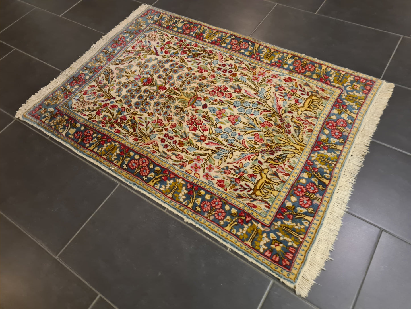 Perserteppich Orientteppich Handgeknüpfter Teppich Kirman 130x90cm