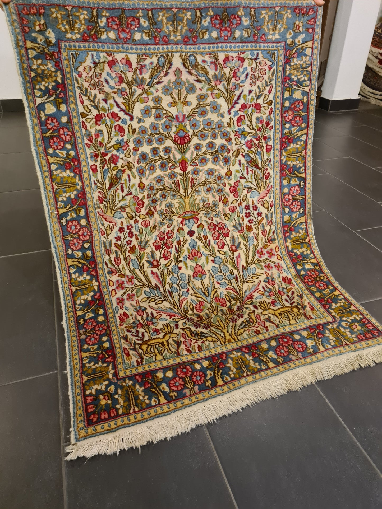 Perserteppich Orientteppich Handgeknüpfter Teppich Kirman 130x90cm