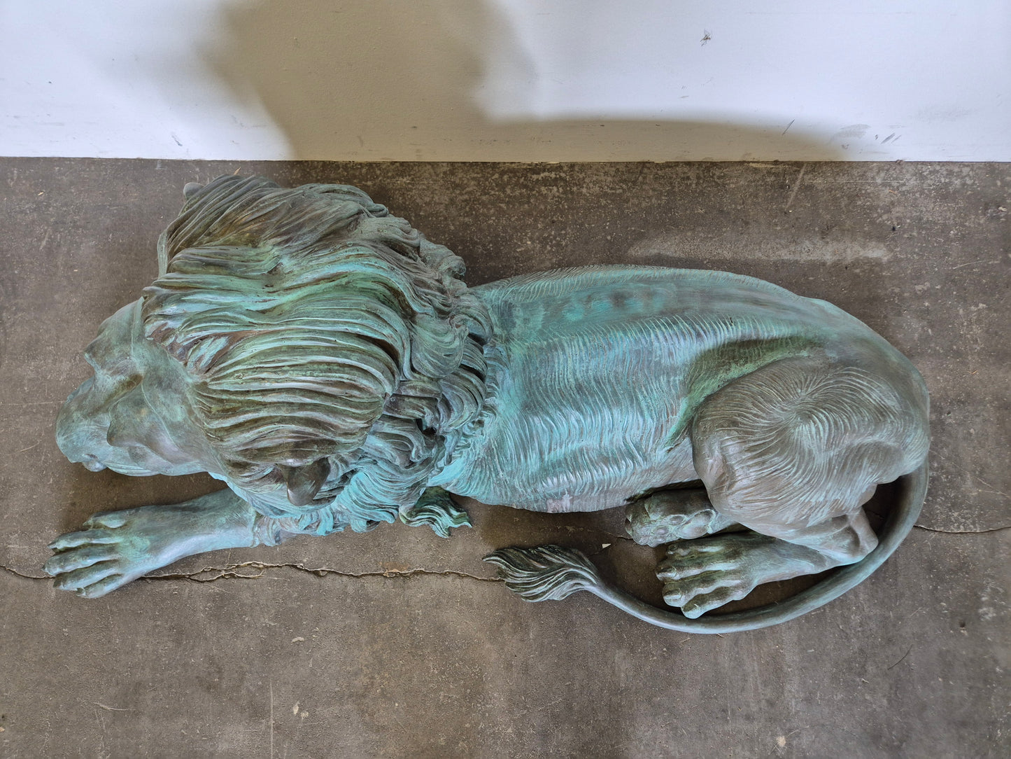 Lebensgroße Bronze Skulptur Liegender Löwe Massiv Schwer ca. 150kg