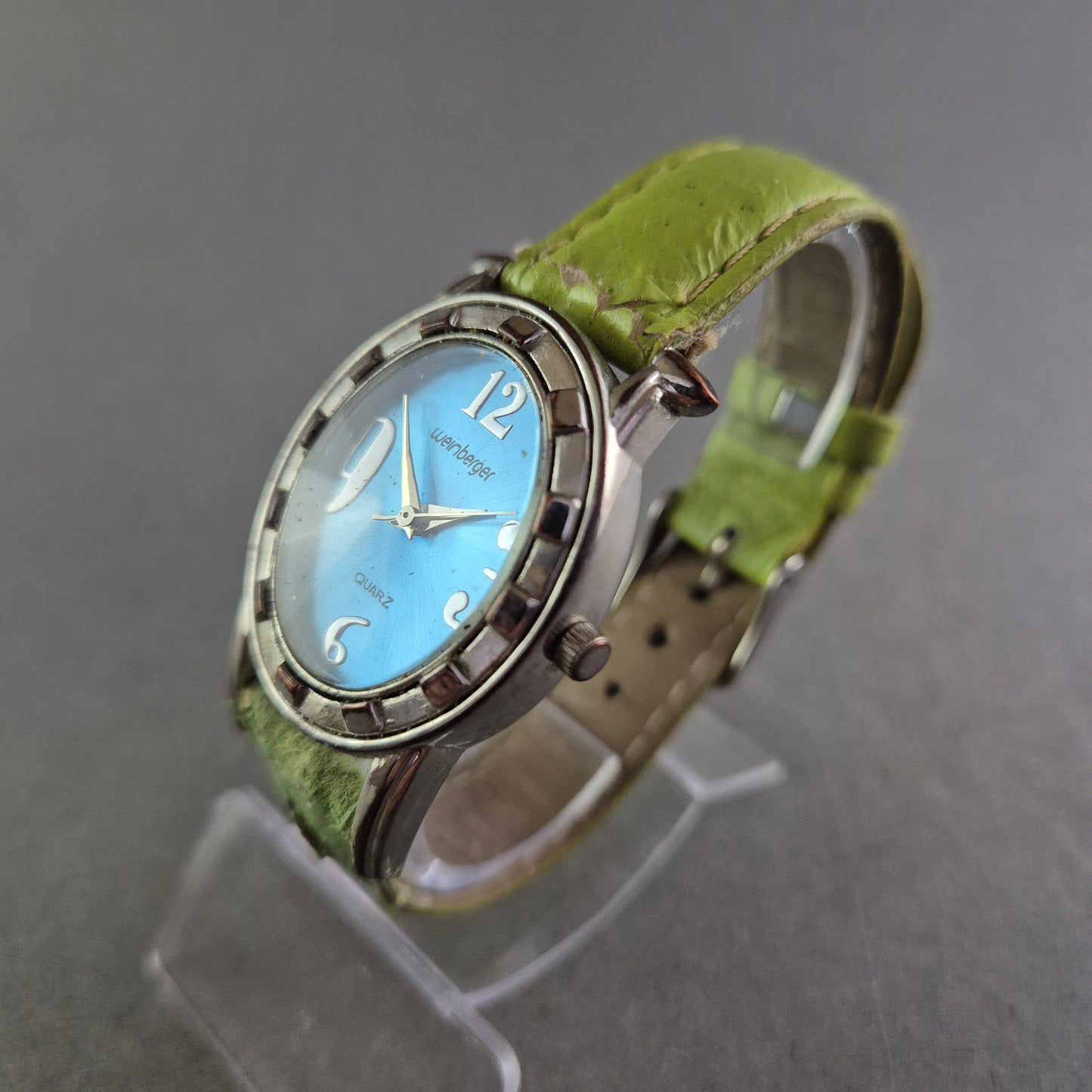Weinberger Damen Uhr – Türkisblaues Zifferblatt mit grünem Lederband
