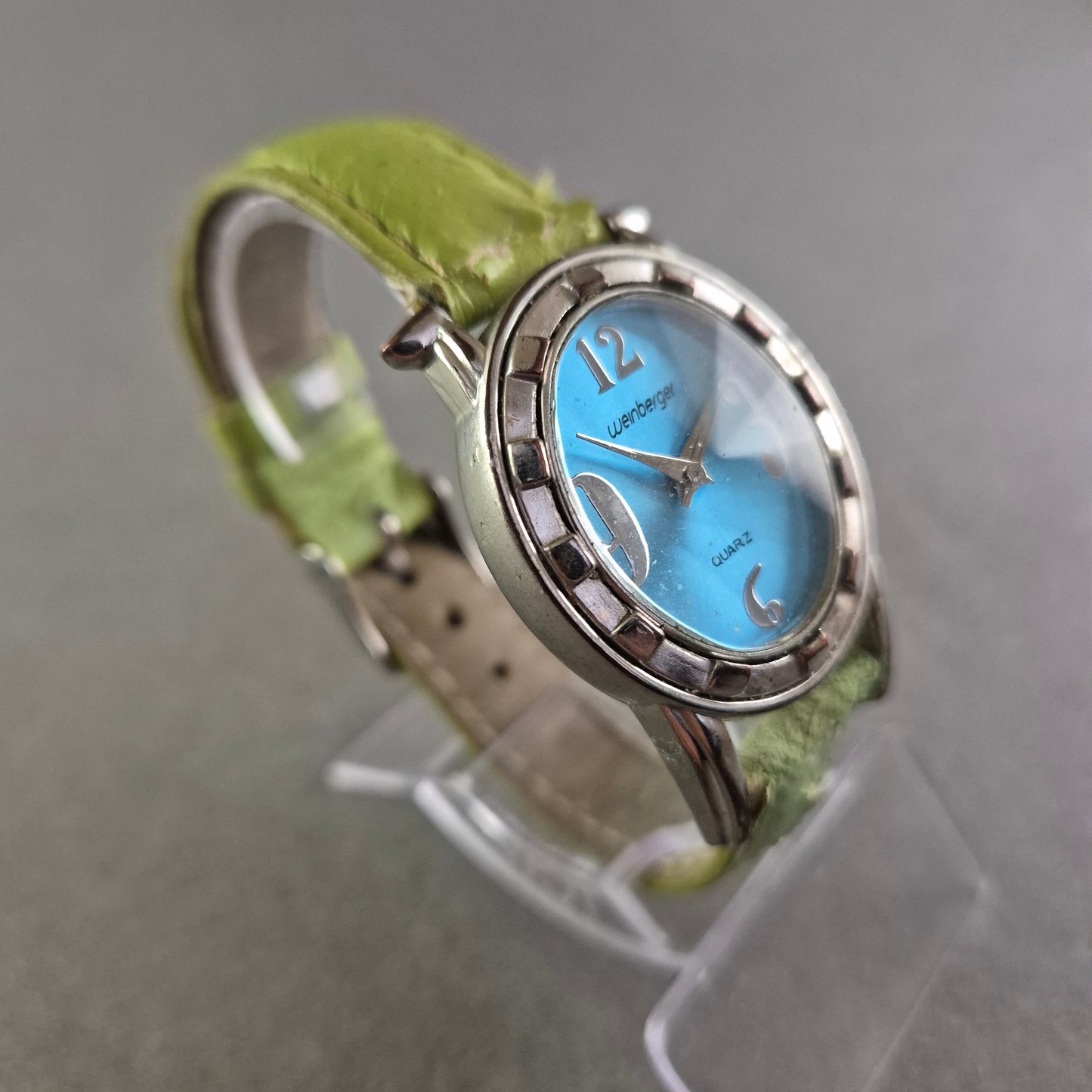 Weinberger Damen Uhr – Türkisblaues Zifferblatt mit grünem Lederband