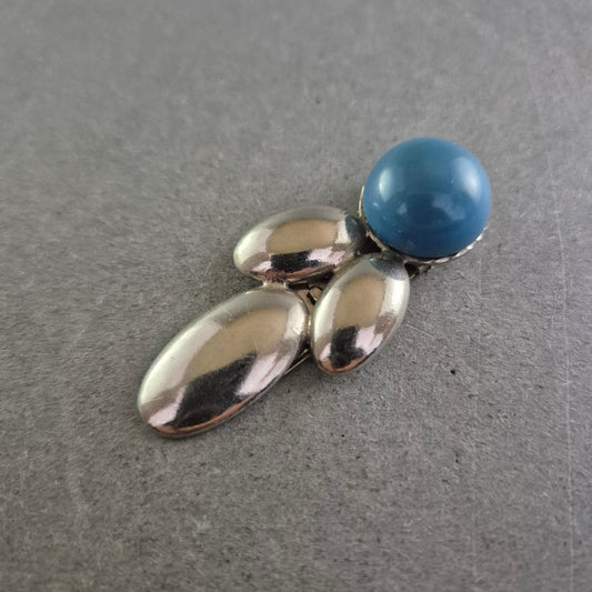 Vintage Brosche mit blauem Cabochon – Eleganter Clip aus den 70ern