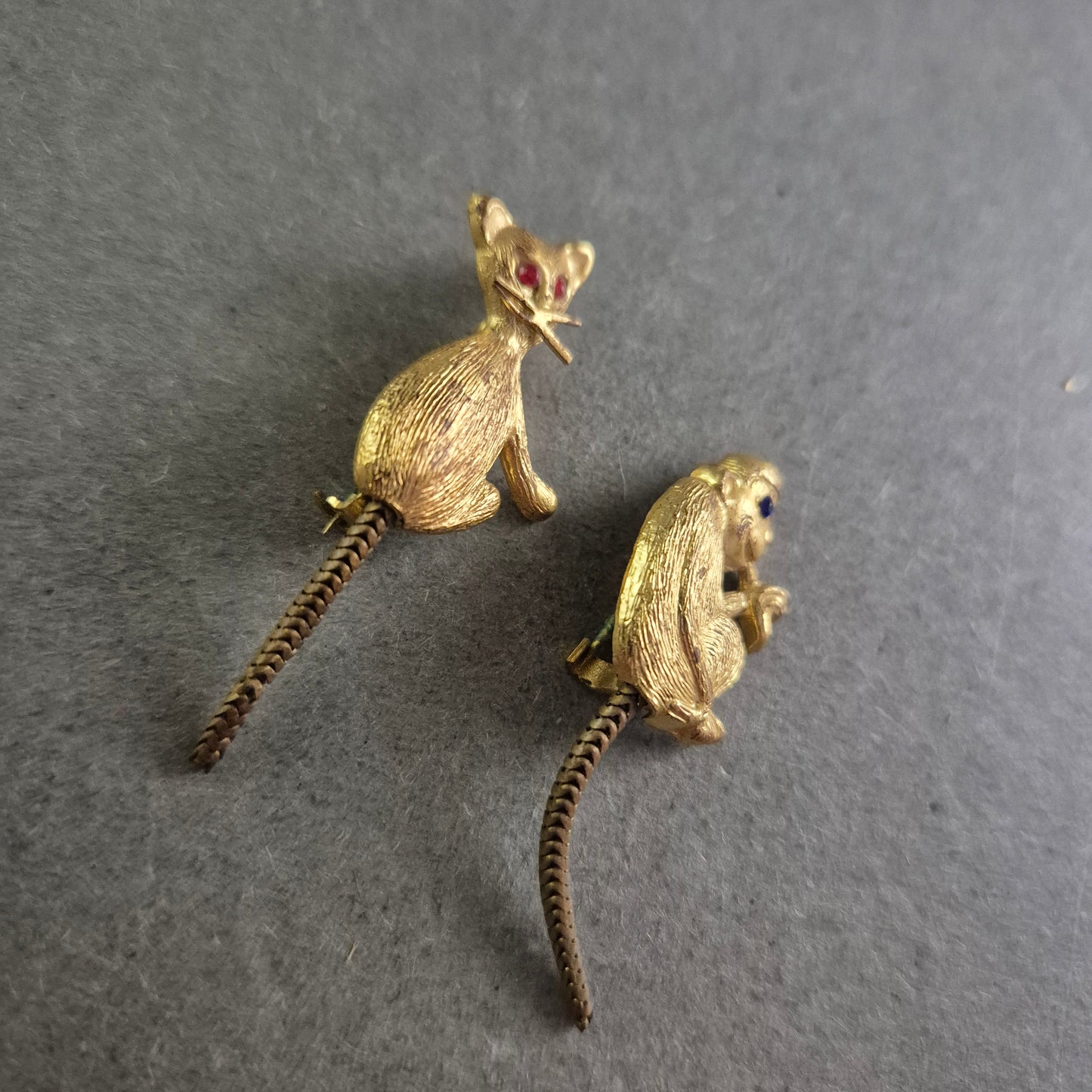 Vintage-Tierbroschen im Set – Affe & Katze mit beweglichem Schwanz