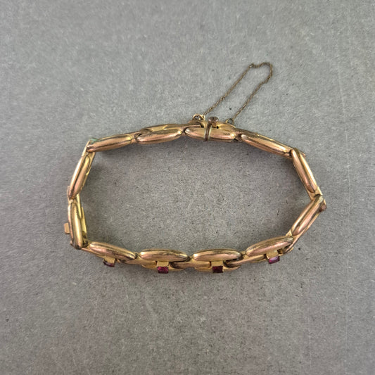 Vintage Gliederarmband mit roten Steinen – Schmuckstück mit Charakter