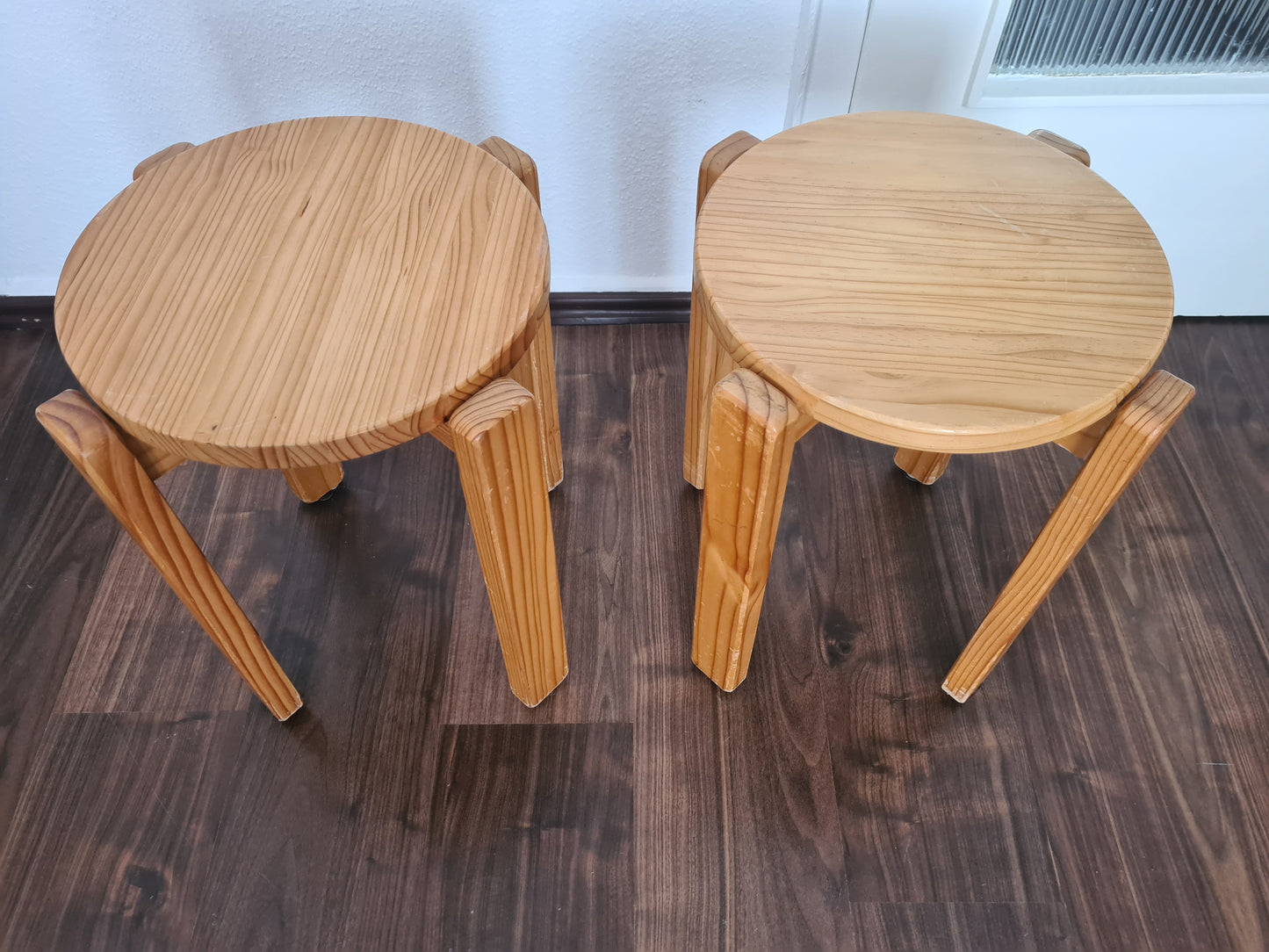 2er Set Holz-Hocker 1970er Jahre 47x35cm