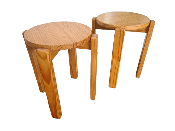 2er Set Holz-Hocker 1970er Jahre 47x35cm