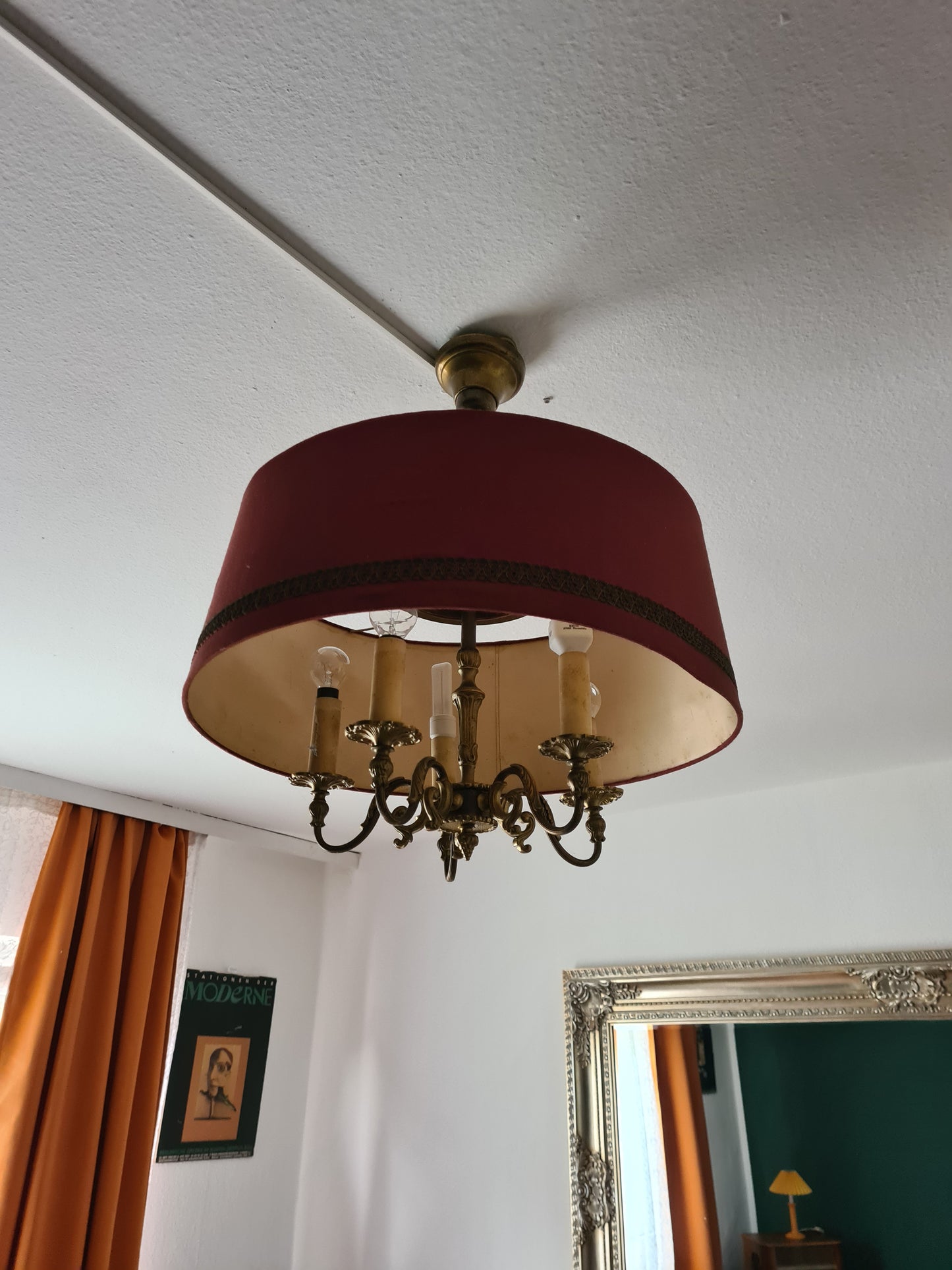 Antike Deckenlampe im Art-Déco-Stil  Bronze 5-armig 50cm