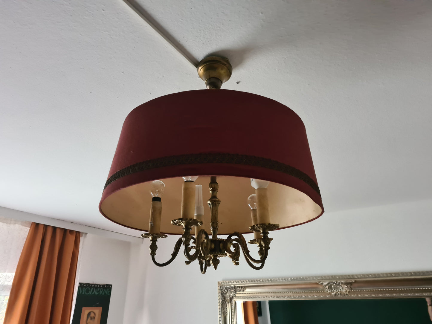 Antike Deckenlampe im Art-Déco-Stil  Bronze 5-armig 50cm