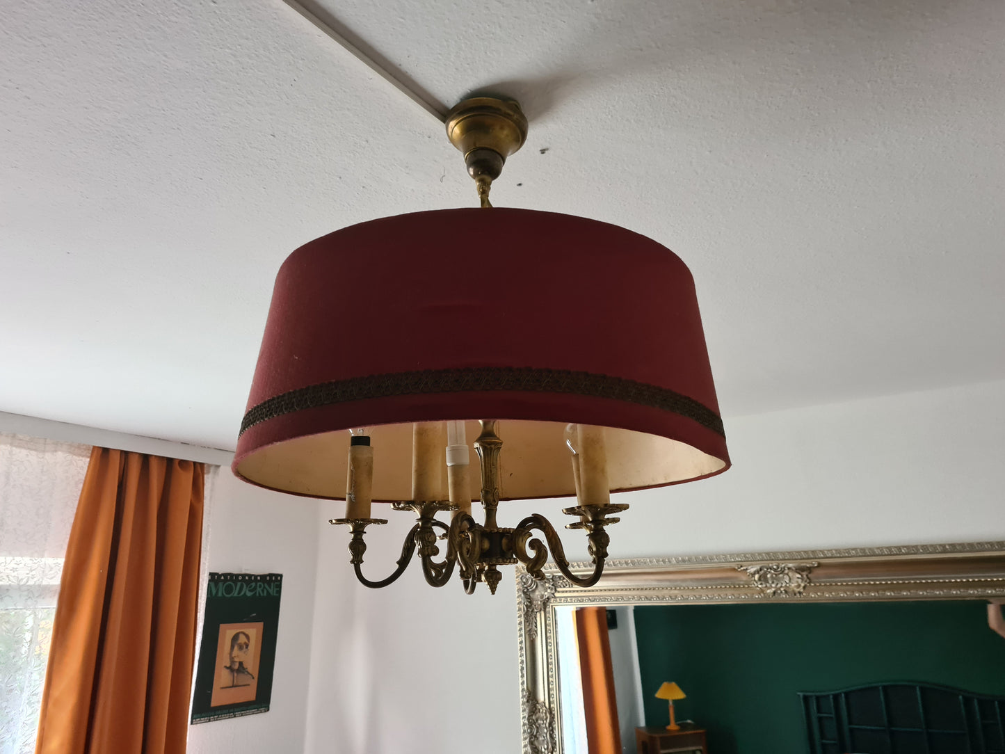 Antike Deckenlampe im Art-Déco-Stil  Bronze 5-armig 50cm