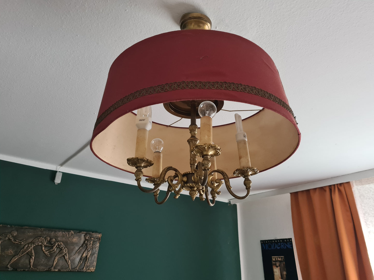 Antike Deckenlampe im Art-Déco-Stil  Bronze 5-armig 50cm