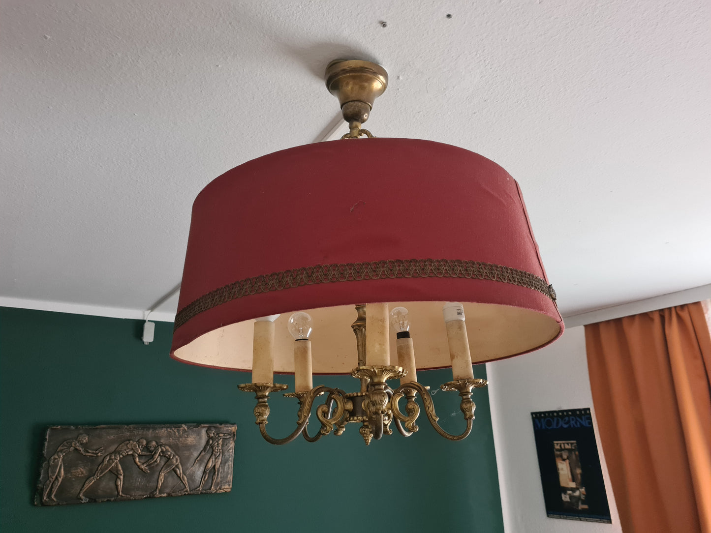 Antike Deckenlampe im Art-Déco-Stil  Bronze 5-armig 50cm