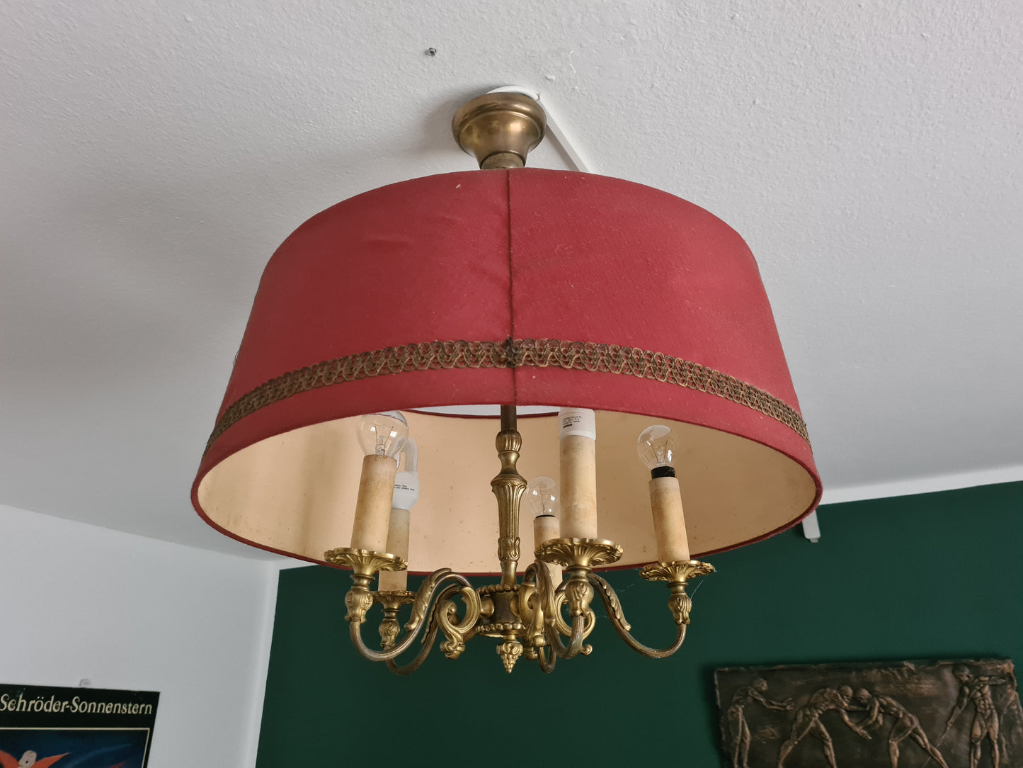 Antike Deckenlampe im Art-Déco-Stil  Bronze 5-armig 50cm