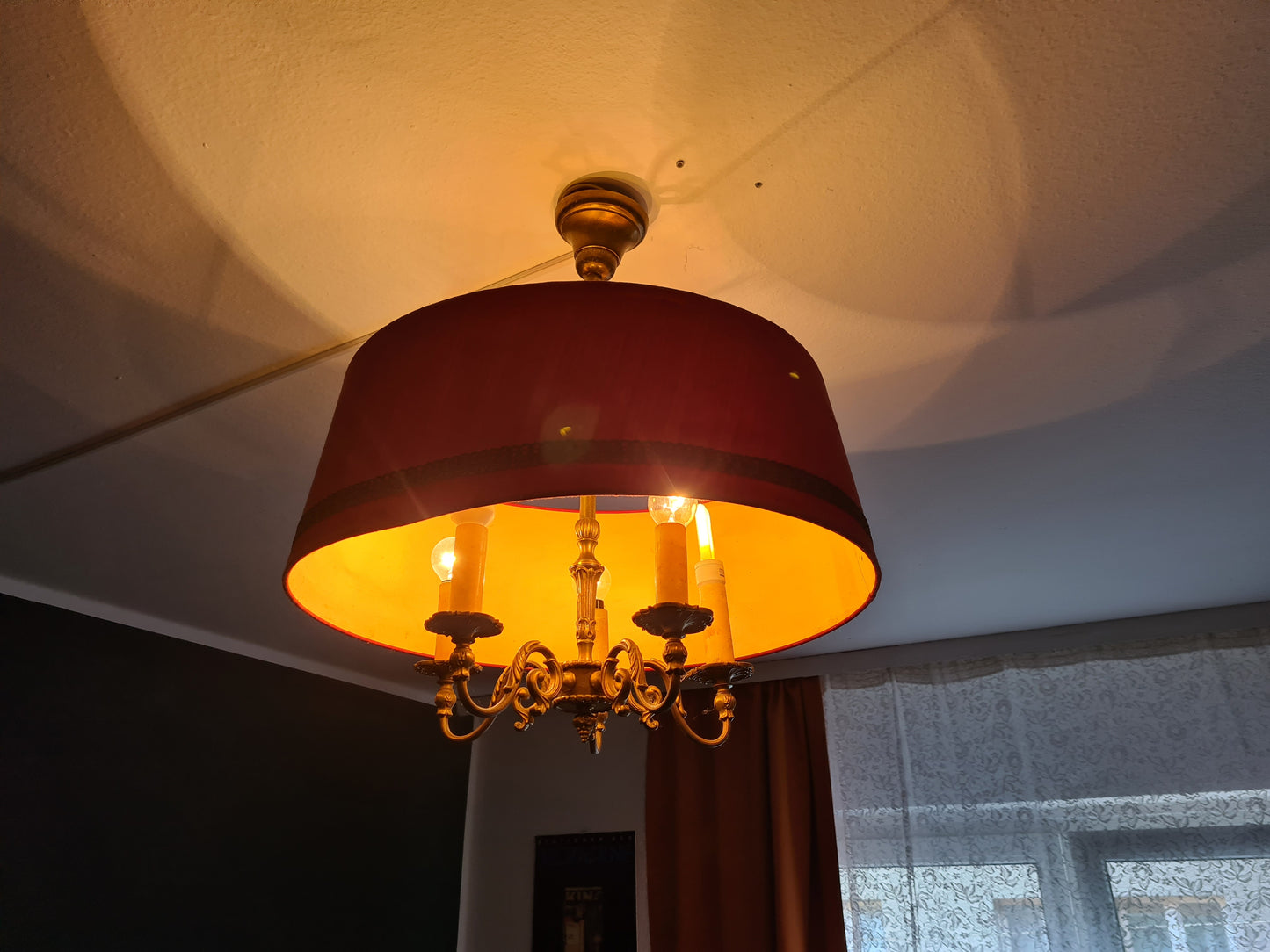 Antike Deckenlampe im Art-Déco-Stil  Bronze 5-armig 50cm