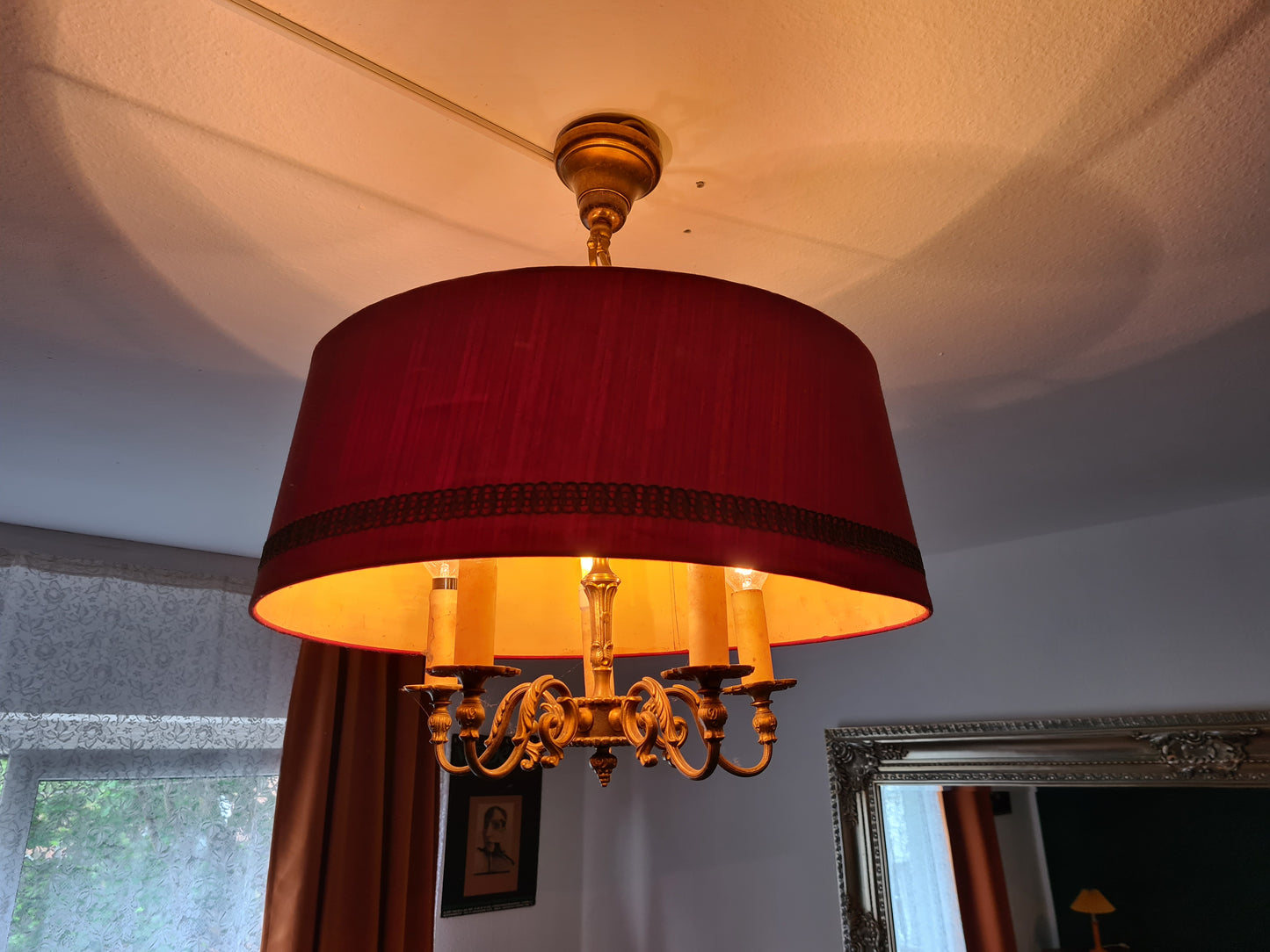 Antike Deckenlampe im Art-Déco-Stil  Bronze 5-armig 50cm