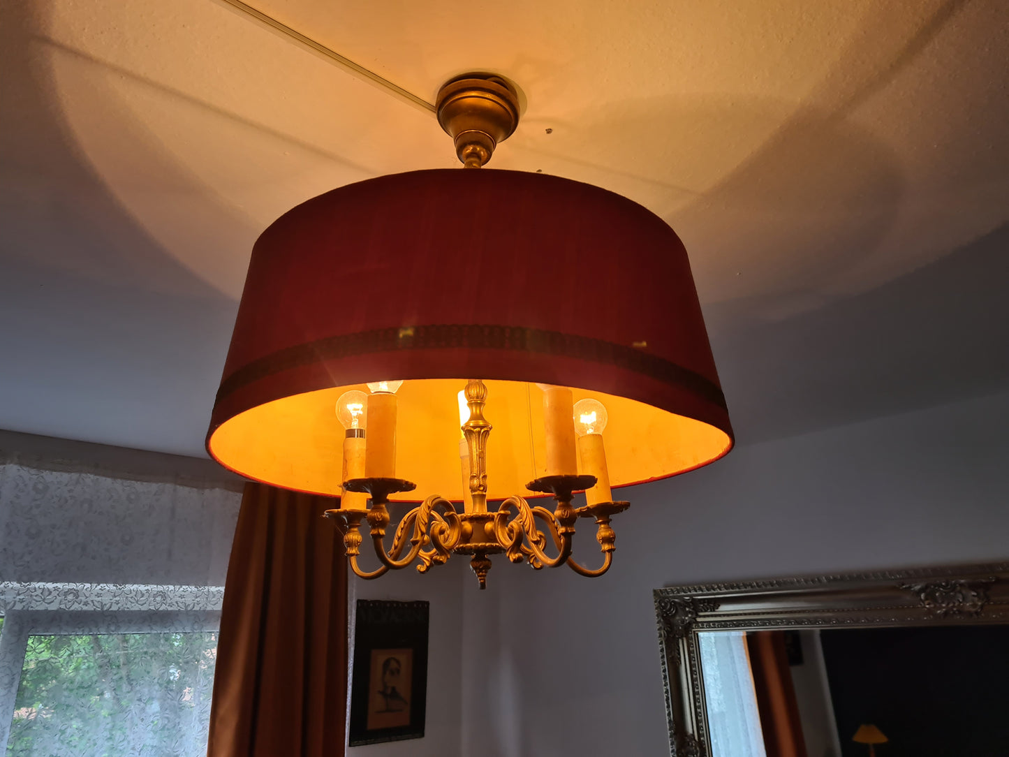 Antike Deckenlampe im Art-Déco-Stil  Bronze 5-armig 50cm