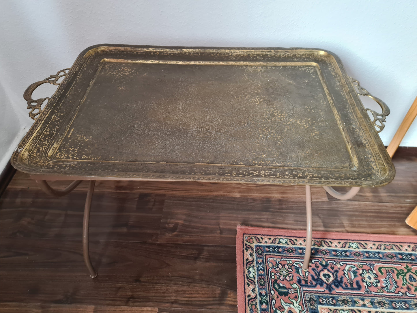 Antiker Tablett Tisch Messing Metall Tisch Orient Serviertisch 85x50cm
