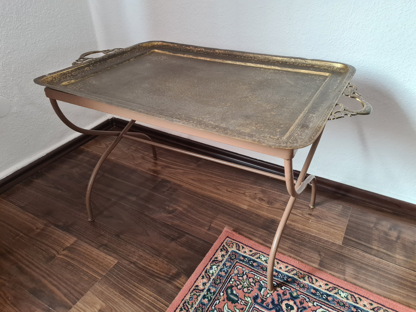Antiker Tablett Tisch Messing Metall Tisch Orient Serviertisch 85x50cm