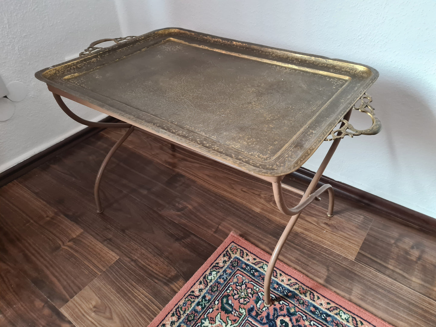 Antiker Tablett Tisch Messing Metall Tisch Orient Serviertisch 85x50cm