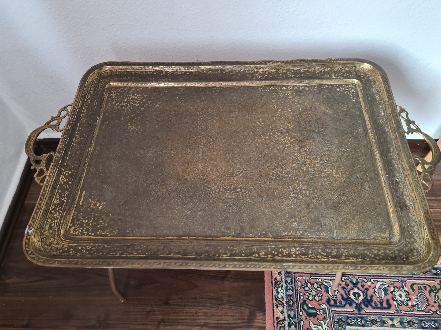 Antiker Tablett Tisch Messing Metall Tisch Orient Serviertisch 85x50cm