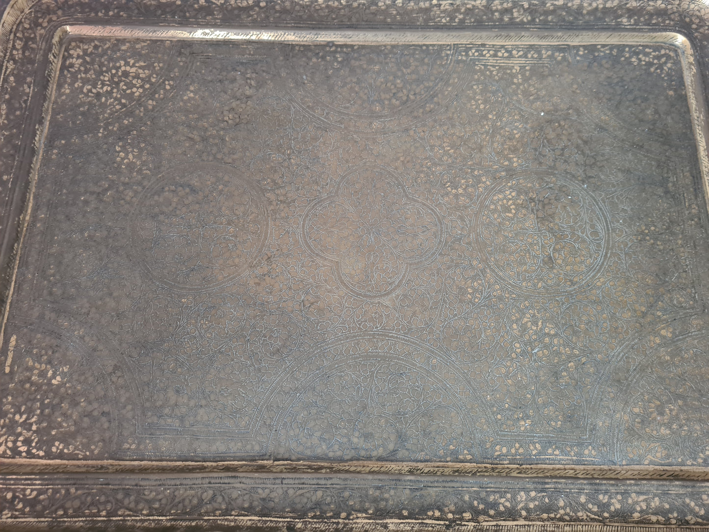 Antiker Tablett Tisch Messing Metall Tisch Orient Serviertisch 85x50cm