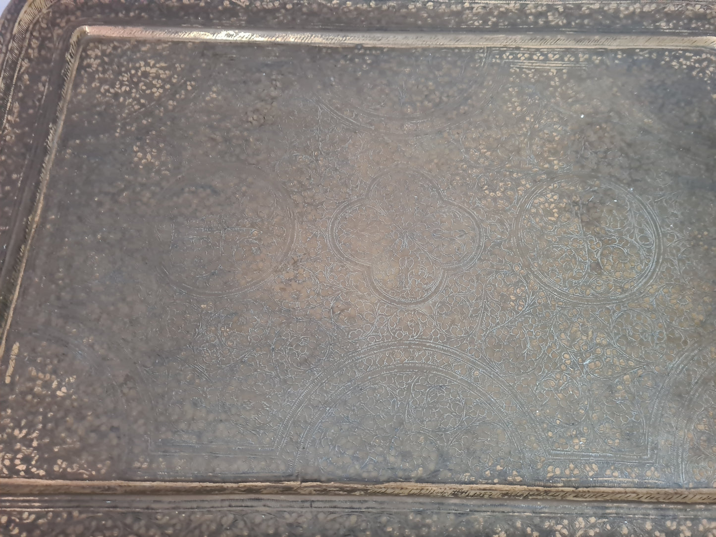 Antiker Tablett Tisch Messing Metall Tisch Orient Serviertisch 85x50cm