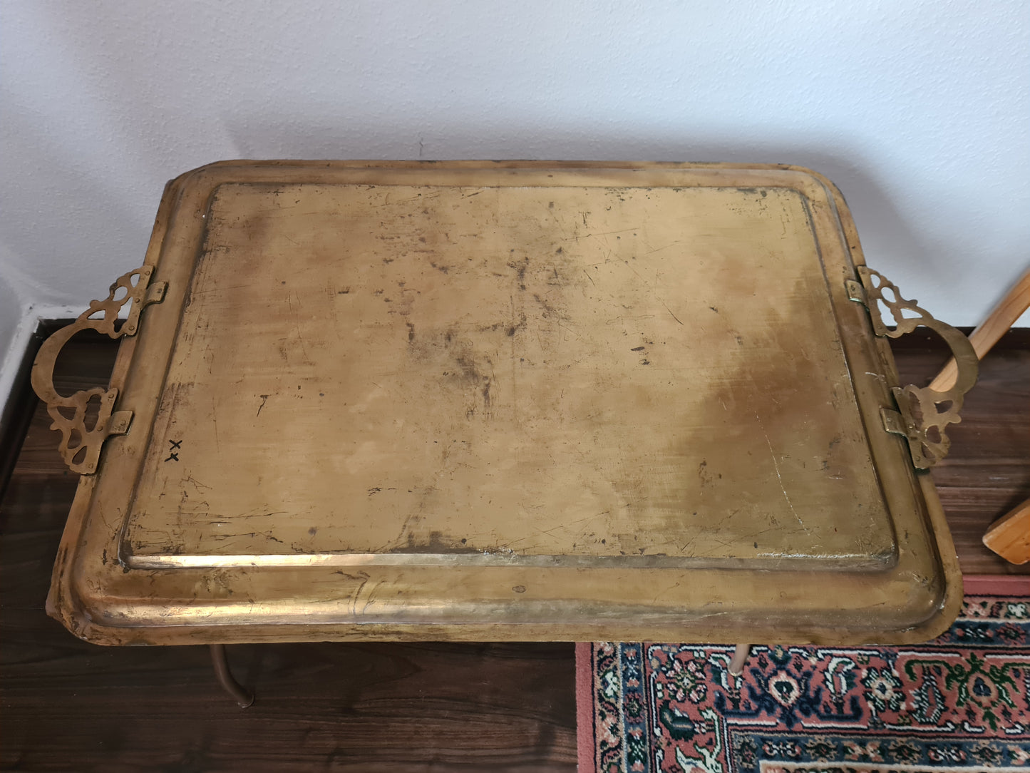 Antiker Tablett Tisch Messing Metall Tisch Orient Serviertisch 85x50cm