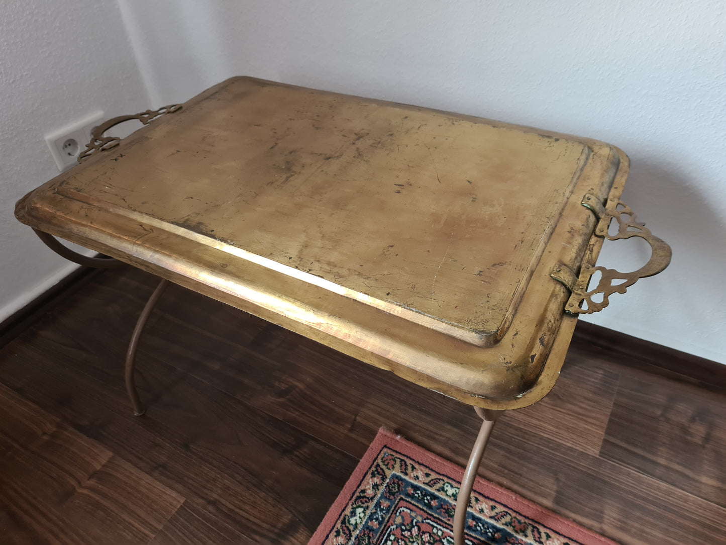 Antiker Tablett Tisch Messing Metall Tisch Orient Serviertisch 85x50cm