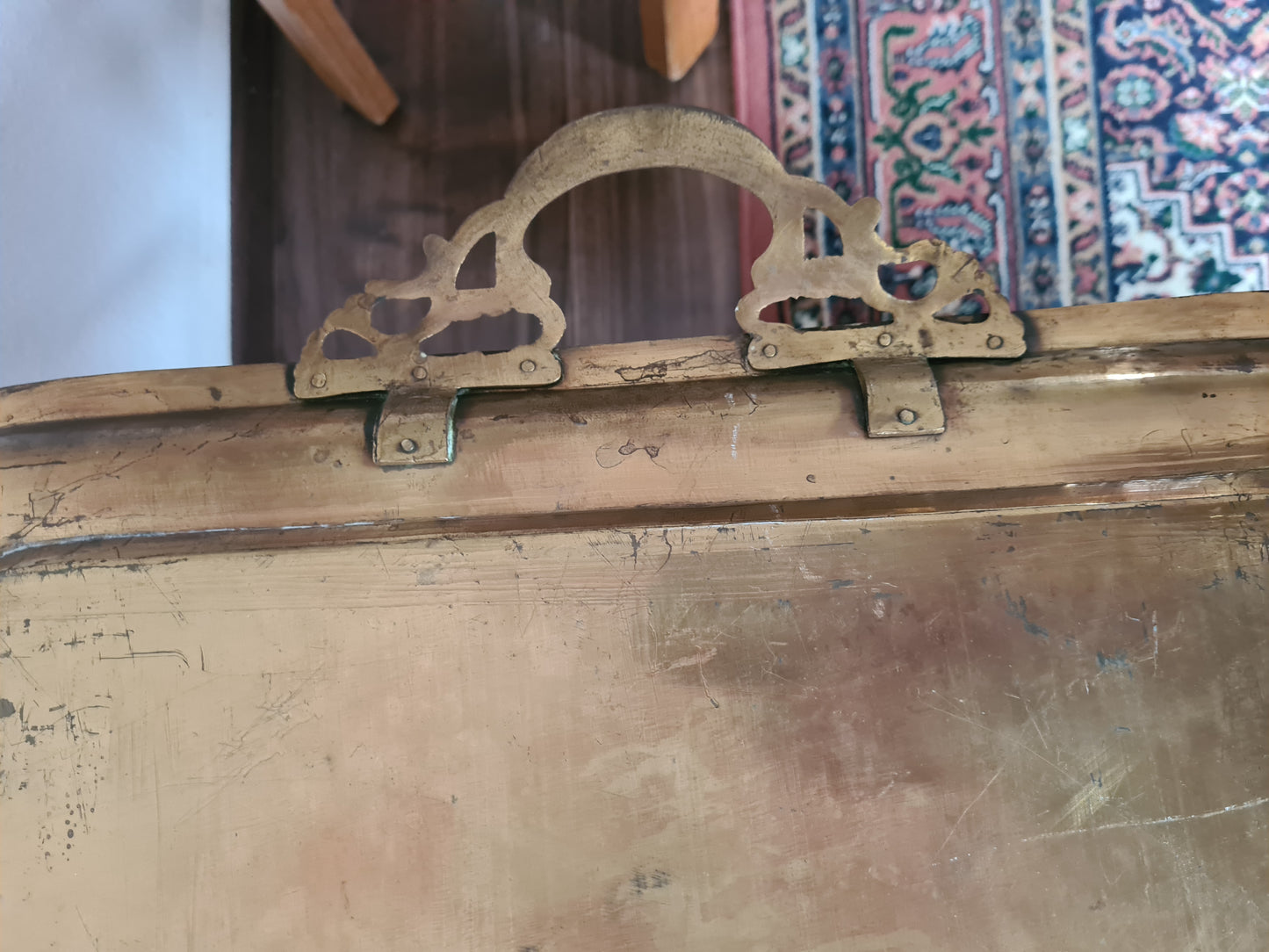 Antiker Tablett Tisch Messing Metall Tisch Orient Serviertisch 85x50cm