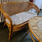 Mid-Century Vintage Sitzgruppe aus Rattan Bank 2 Sessel Tisch