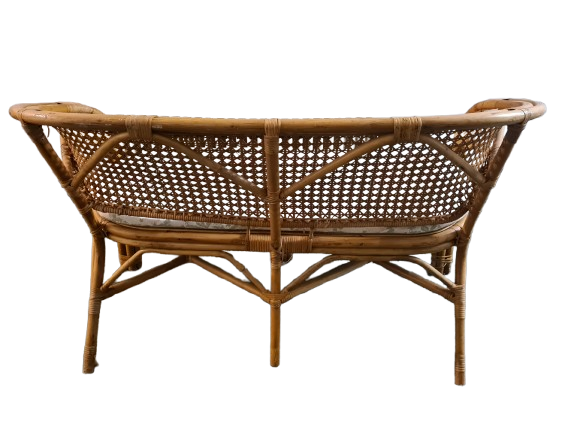 Mid-Century Vintage Sitzgruppe aus Rattan Bank 2 Sessel Tisch