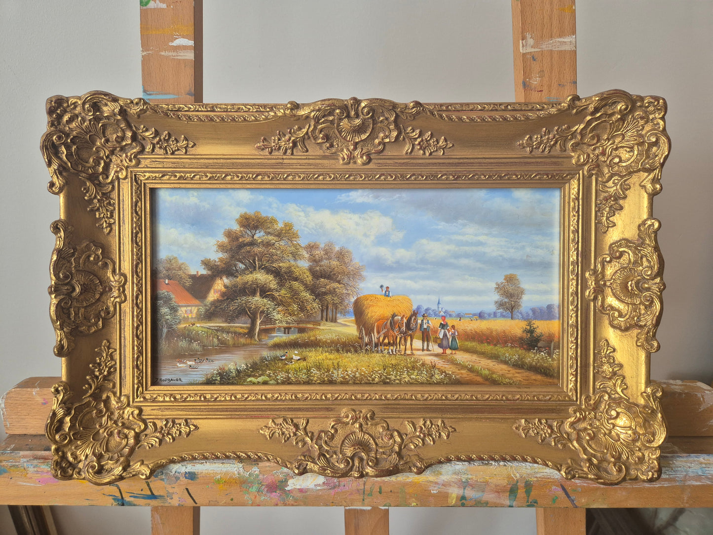 Josef Hofbauer (1907-1998) Ölgemälde Landschaft mit Feldarbeitern