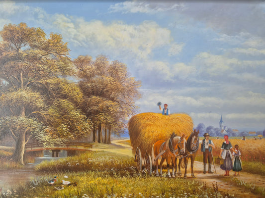 Josef Hofbauer (1907-1998) Ölgemälde Landschaft mit Feldarbeitern