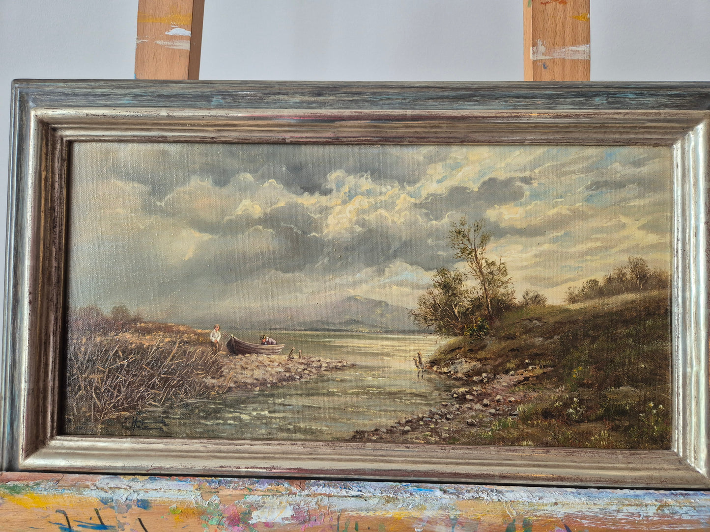 Europäische Schule (XX) Ölgemälde Handsigniert Landschaft mit See