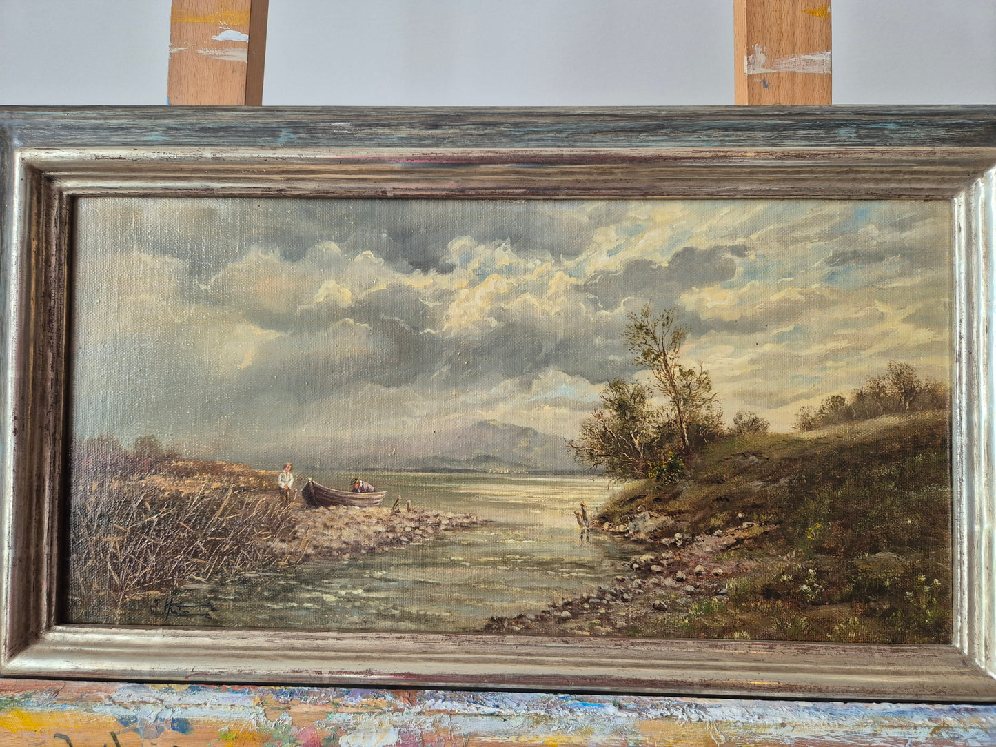 Europäische Schule (XX) Ölgemälde Handsigniert Landschaft mit See