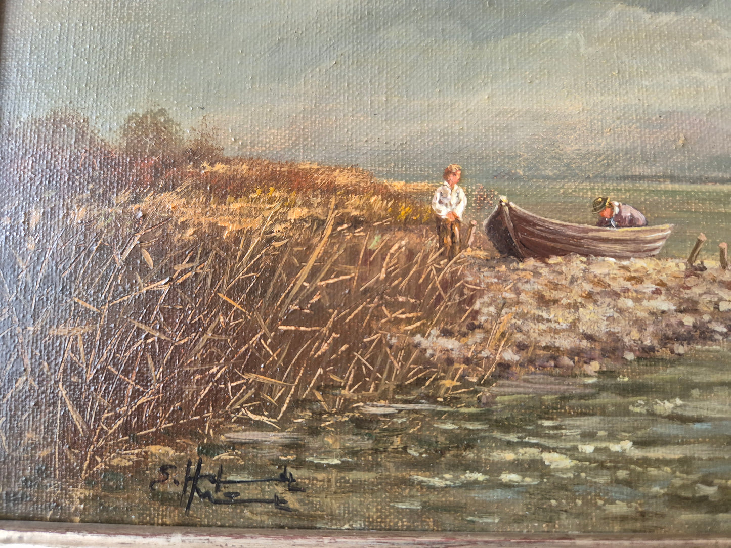 Europäische Schule (XX) Ölgemälde Handsigniert Landschaft mit See