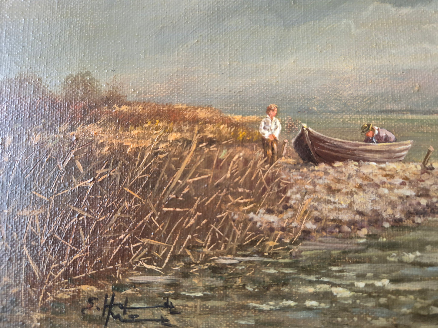 Europäische Schule (XX) Ölgemälde Handsigniert Landschaft mit See