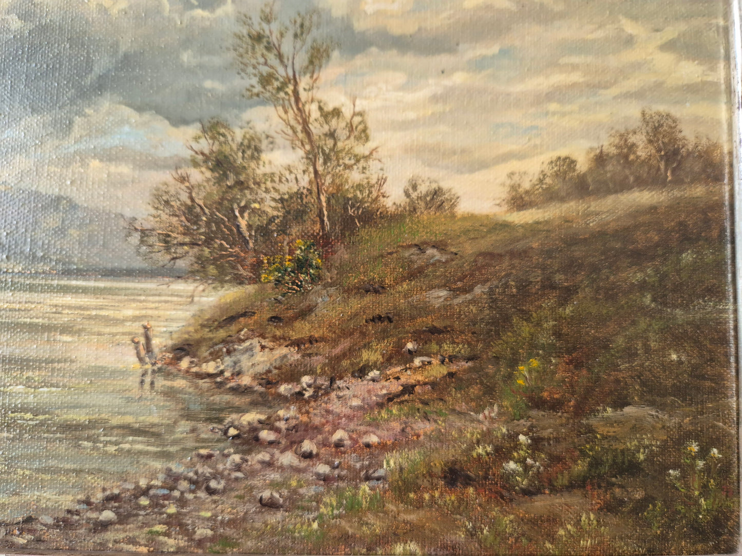 Europäische Schule (XX) Ölgemälde Handsigniert Landschaft mit See