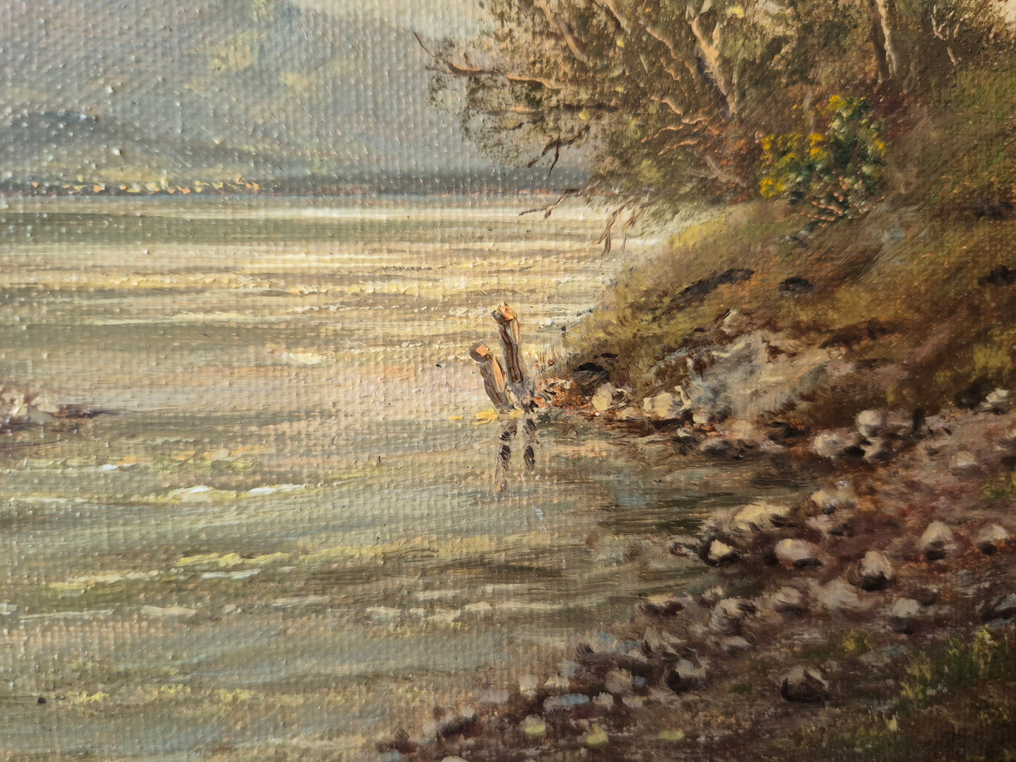 Europäische Schule (XX) Ölgemälde Handsigniert Landschaft mit See